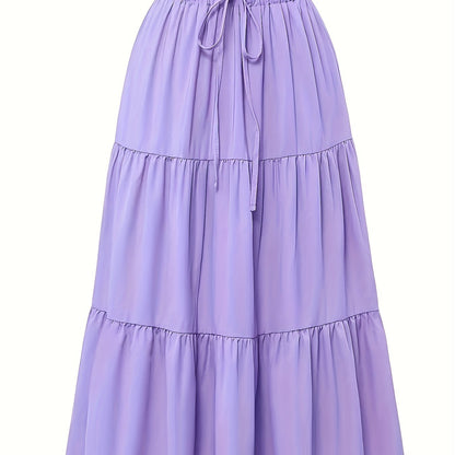 Effortless Tiered Maxi Skirt for Women with Paperbag Waist Drawstring Flowing Boho Style