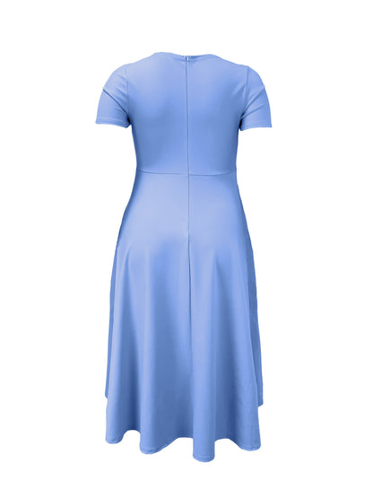 Plus Size - Plus Size - TB6513 Solid Waist-Defining Elegant Fashion Short Sleeve Dress