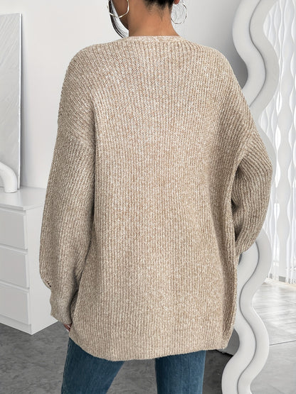Comfortable Light Yellow Cardigan Sweater for Women with Open Front Balloon Sleeve Oversized Knit Style