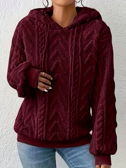 Comfortable Cable Knit Fleece Hoodie for Women with Drawstring Hood Long Sleeve Oversized Cozy Style