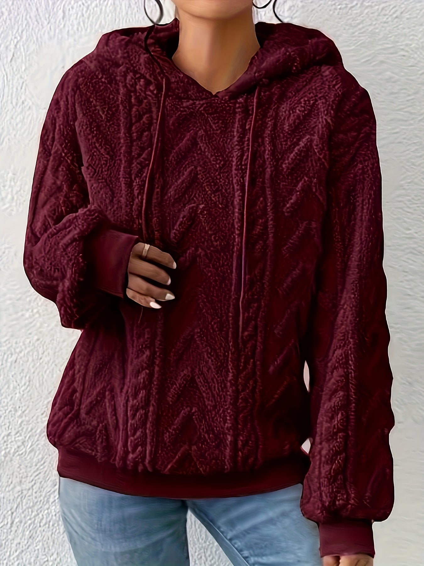 2025 Autumn And Winter Women'S New Fleece-Lined Comfortable Casual Solid Color Hoodie