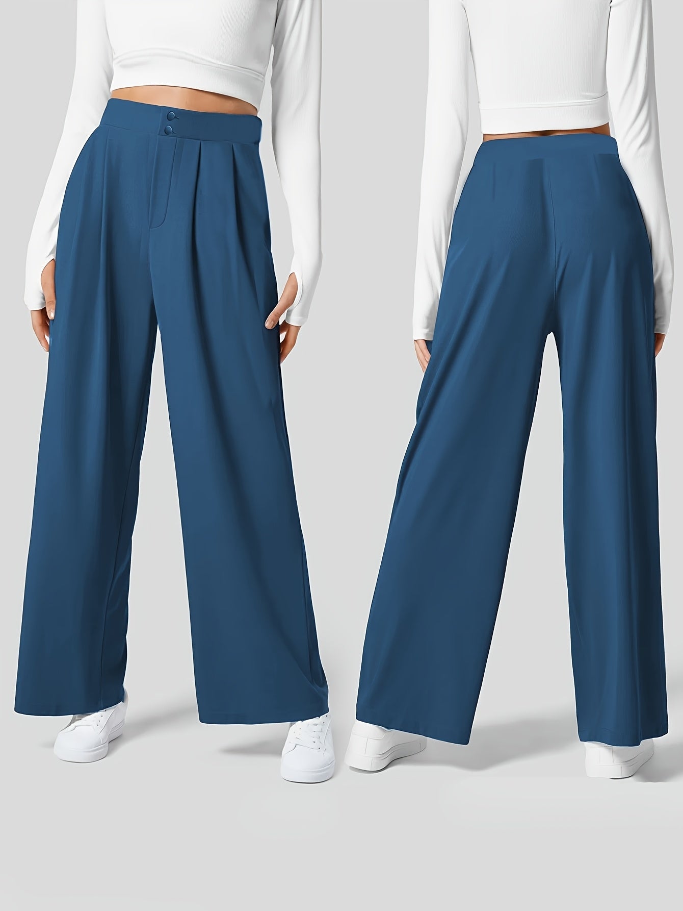Elegant Khaki Wide Leg Pants for Women with High Waist Pleated Button Front Tailored Style