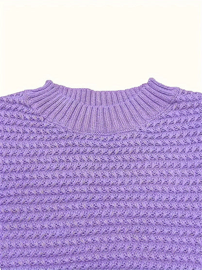Comfortable Textured Knit Sweater for Women with High Neck Long Sleeve Relaxed Oversized Style
