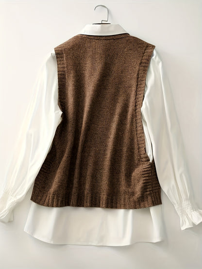 Comfortable Sweater Vest for Women with Round Neck Sleeveless Button Trim Relaxed Oversized Style