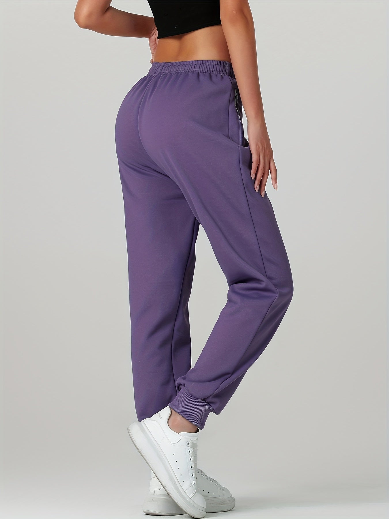 1pc of Autumn/winter Women's Long Pants, -lined Warm Casual Sweatpants for Women, Featuring an Elastic Drawstring Waist, Angled High Quality Zippered Pockets, and Windproof Thermal Cuffed Pants, Suitable for Daily Winter Wear at Home