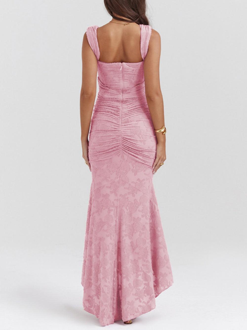 Elegant Lace Mermaid Dress for Women with Square Neck Sleeveless Corset Ruched Formal Wedding Guest Style