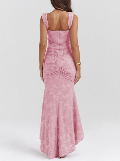 Elegant Lace Mermaid Dress for Women with Square Neck Sleeveless Corset Ruched Formal Wedding Guest Style
