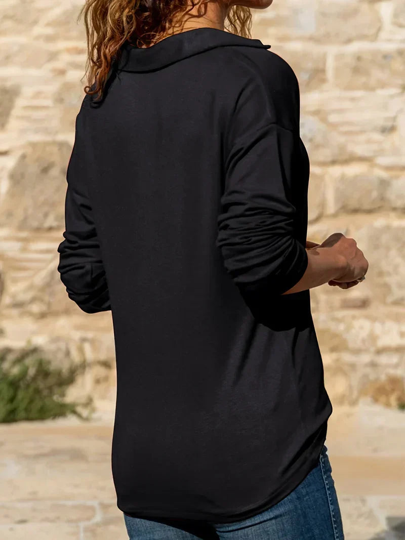 Effortless Heathered Knit Polo Shirt for Women with Collar Long Sleeve Quarter Zip Casual Style