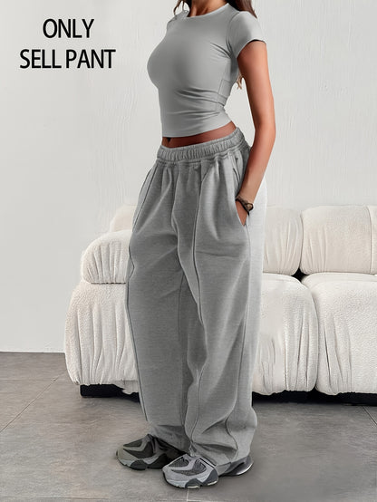 Effortless Wide Leg Sweatpants for Women with High Waist Elastic Pocket Relaxed Baggy Casual Style