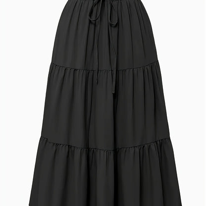 Effortless Tiered Maxi Skirt for Women with Paperbag Waist Drawstring Flowing Boho Style