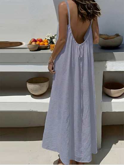 Effortless Textured Maxi Dress for Women with Backless Spaghetti Strap Drawstring Flowing Bohemian Style