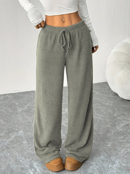 Effortless Corduroy Wide Leg Pants for Women with High Waist Drawstring Relaxed Flowing Casual Style