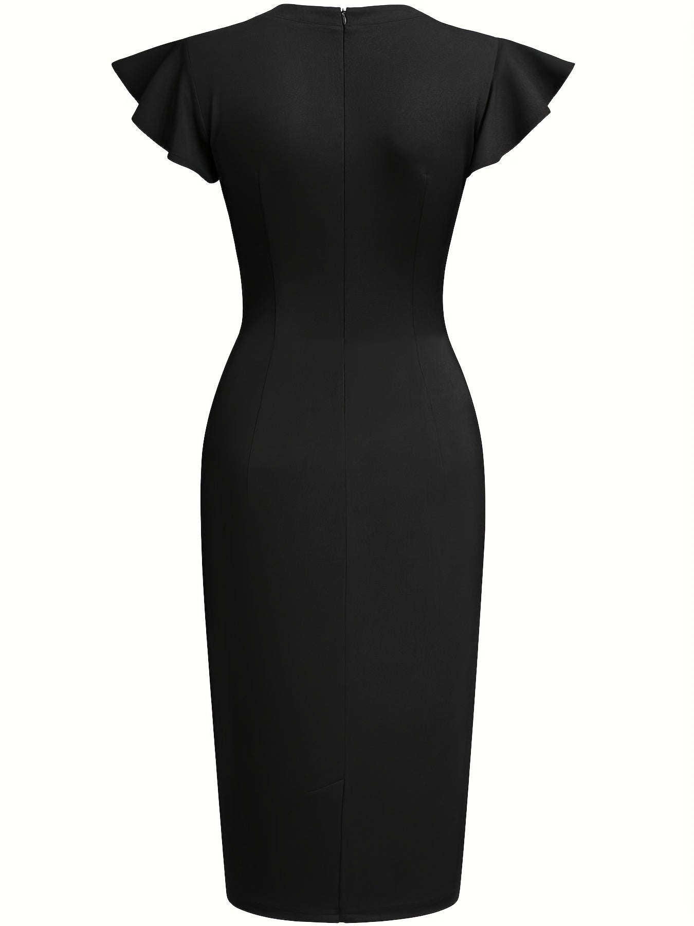 Elegant Sheath Dress for Women with Round Neck Flutter Sleeve Studded Bodycon Cocktail Style