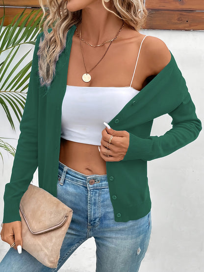 Effortless Knit Cardigan Sweater for Women with V Neck Long Sleeve Button Front Relaxed Style