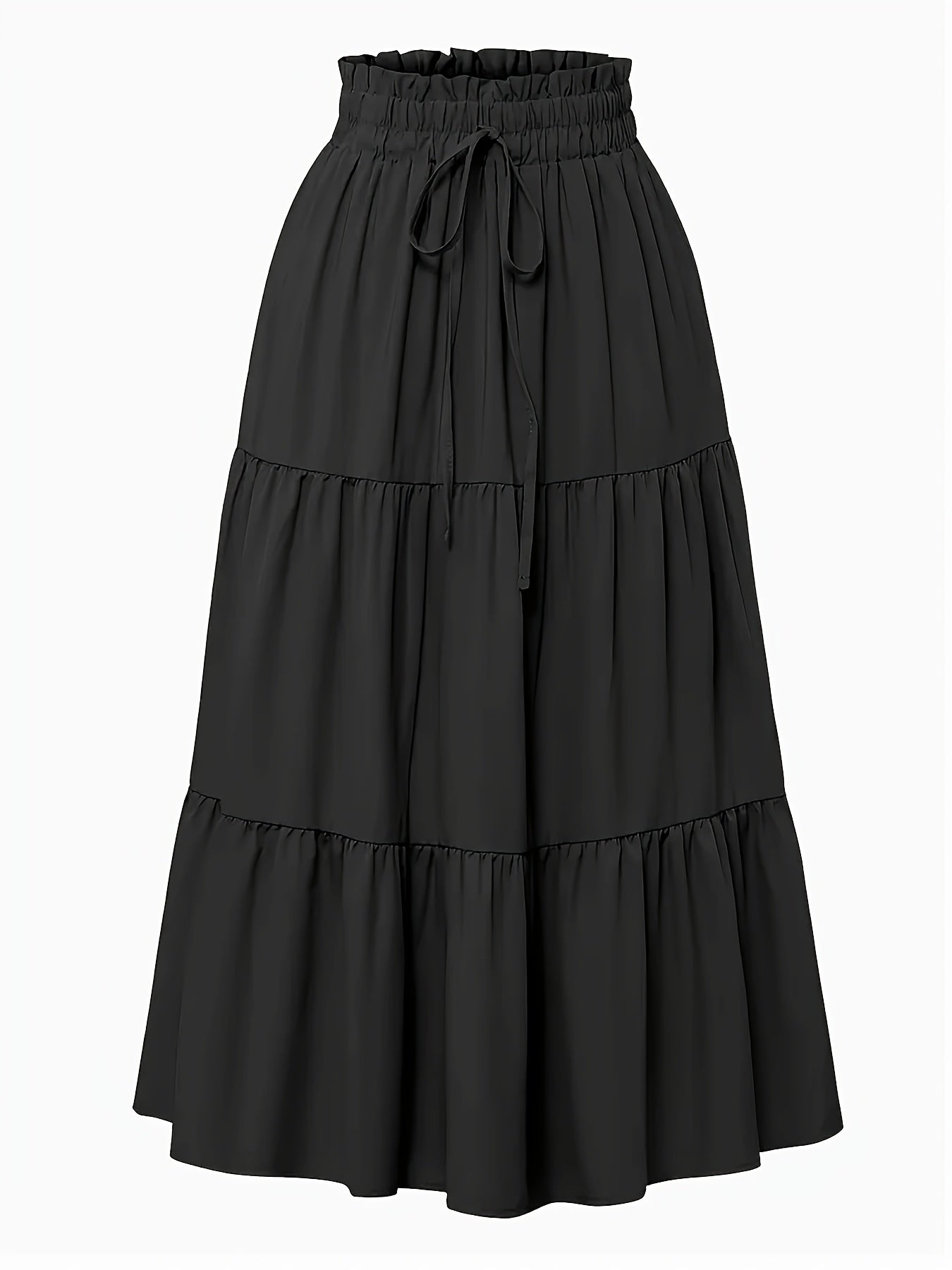 Effortless Tiered Maxi Skirt for Women with Paperbag Waist Drawstring Flowing Boho Style