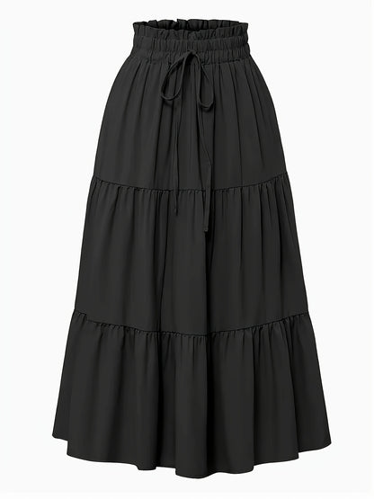 Effortless Tiered Maxi Skirt for Women with Paperbag Waist Drawstring Flowing Boho Style