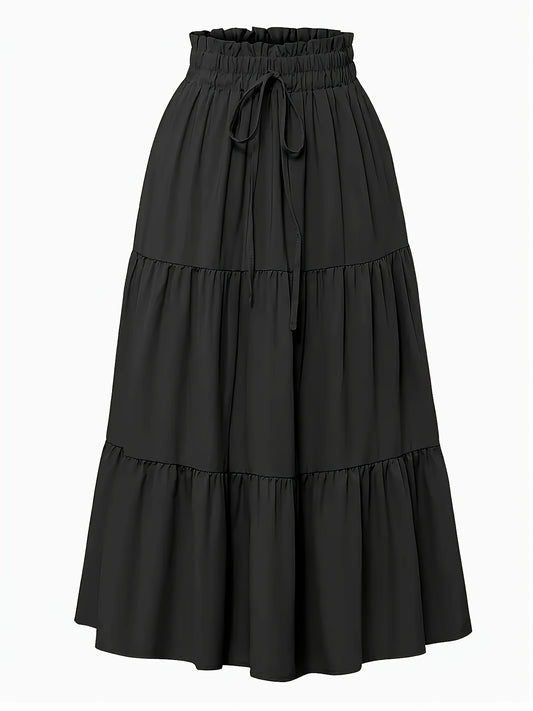 Effortless Tiered Maxi Skirt for Women with Paperbag Waist Drawstring Flowing Boho Style