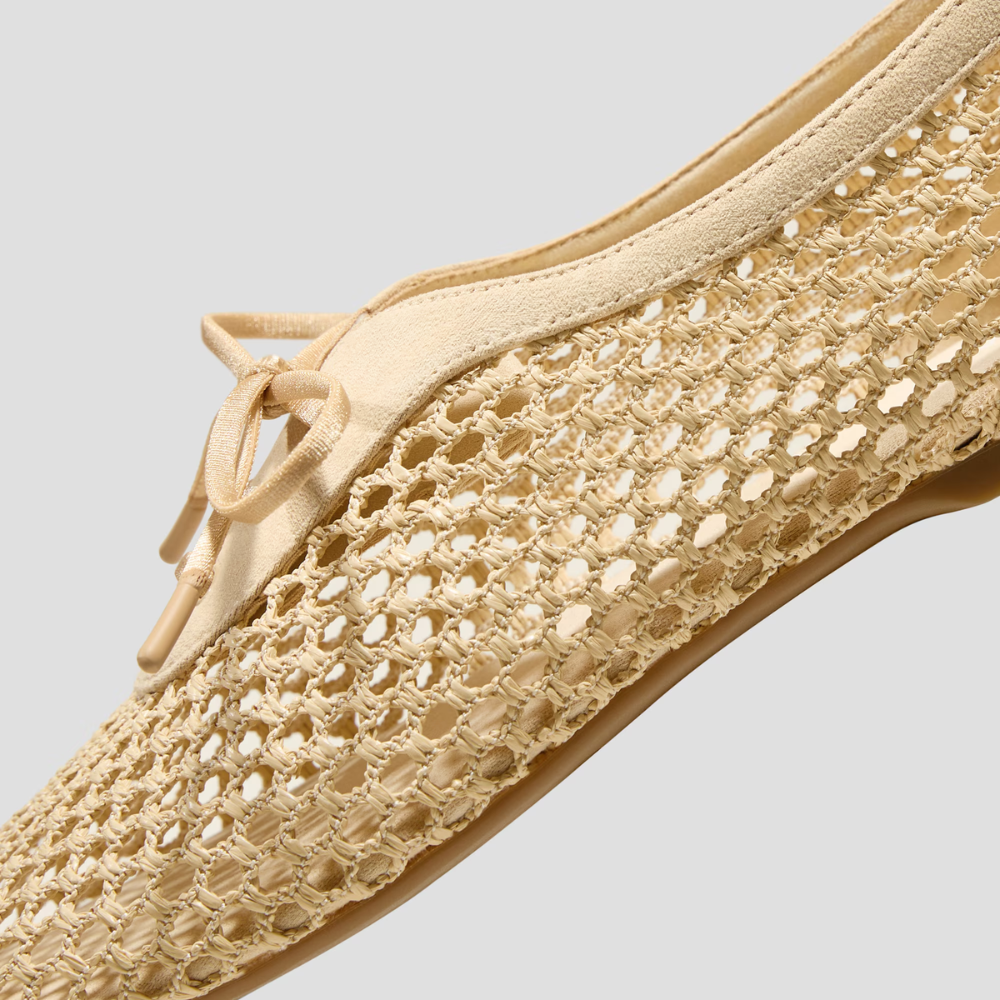 Effortless Woven Ballet Flats for Women with Square Toe Lace Up Bow Mesh Slip On Style