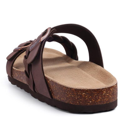 Effortless Braided Buckle Slide Sandal for Women with Double Strap Cork Footbed Casual Style