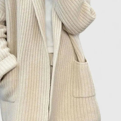 Comfortable Chunky Cardigan Sweater for Women with Shawl Collar Long Sleeve Patch Pocket Oversized Knit Style