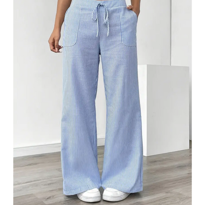 Effortless Striped Wide Leg Pants for Women with High Waist Drawstring Relaxed Casual Style