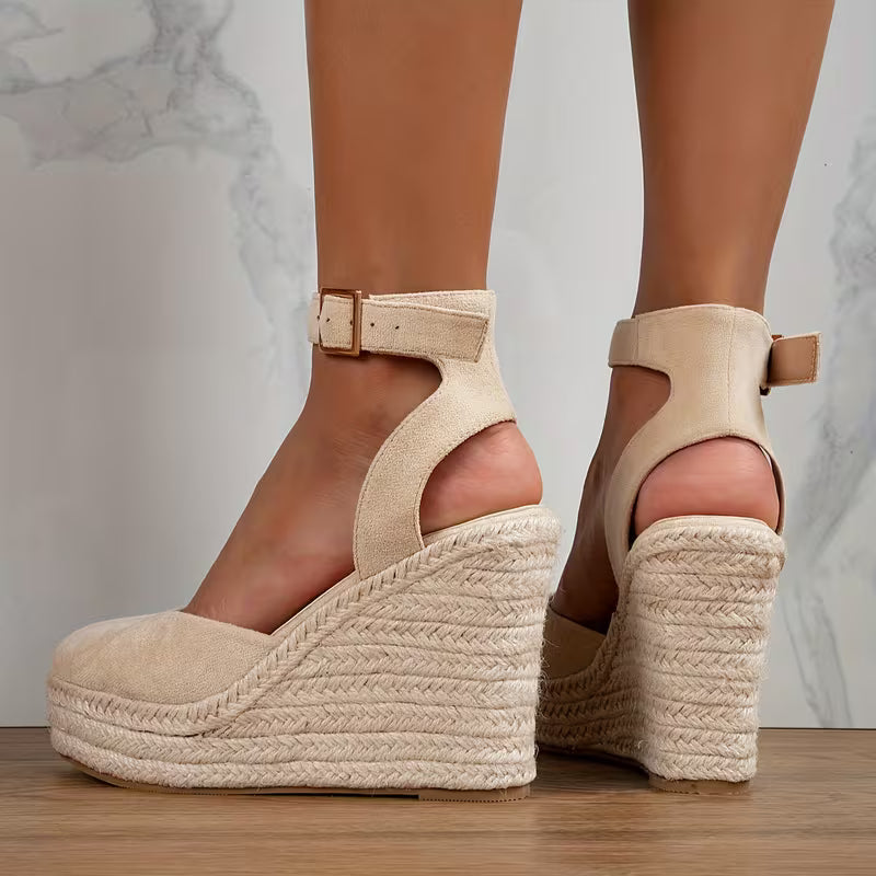 Elegant Espadrille Wedges for Women with Closed Toe Ankle Strap Braided Platform Style