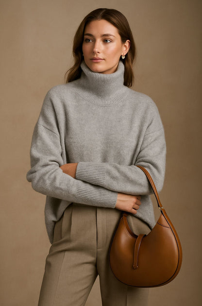 Comfortable Ribbed Knit Sweater for Women with Turtleneck Long Sleeve Relaxed Oversized Style