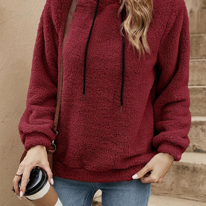 Comfortable Sherpa Fleece Hoodie for Women with Drawstring Hood Long Sleeve Relaxed Oversized Knit Style