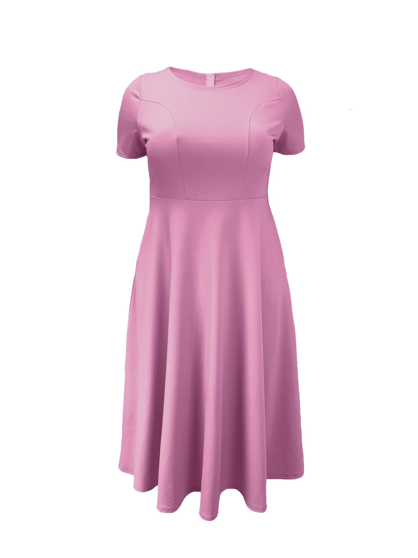 Plus Size - Plus Size - TB6513 Solid Waist-Defining Elegant Fashion Short Sleeve Dress