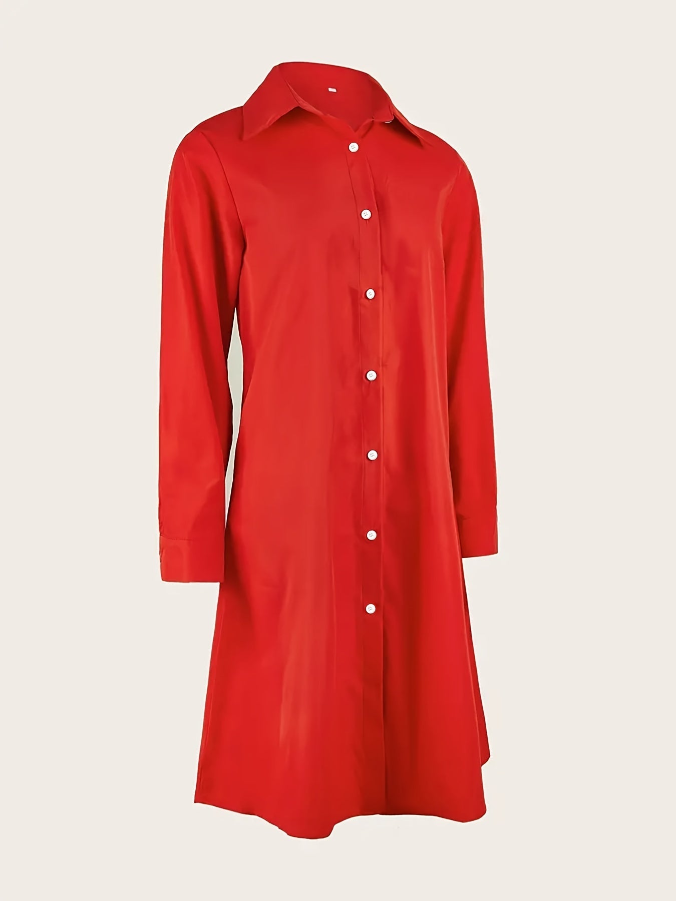 Elegant Red Shirt Dress for Women with Collar Long Sleeve Button Front A Line Flowing Style