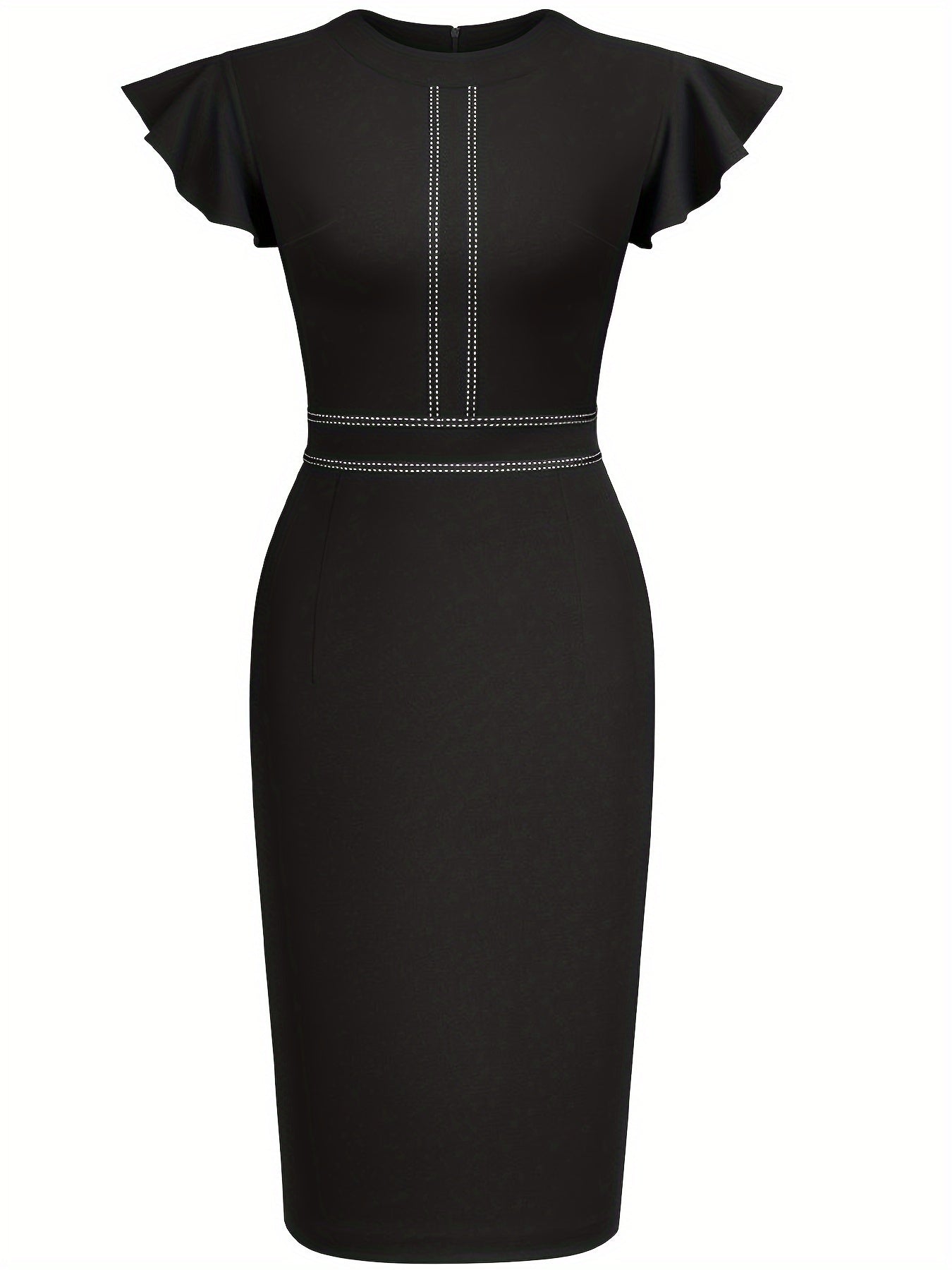 Elegant Sheath Dress for Women with Round Neck Flutter Sleeve Studded Bodycon Cocktail Style