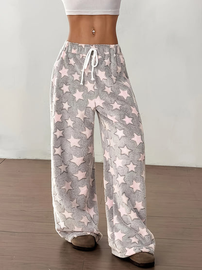 Women's Thick Flannel Pants - Winter Lounge Pants with Drawstring Waist, Non-Stretchy Thick Fabric for Indoor/Outdoor, Machine Washable Elegant sleepwear & daywear (Non-Stretchy Fit) - Loungewear Bottoms, Cozy Homewear, Geometric Pattern, Warm Material, C