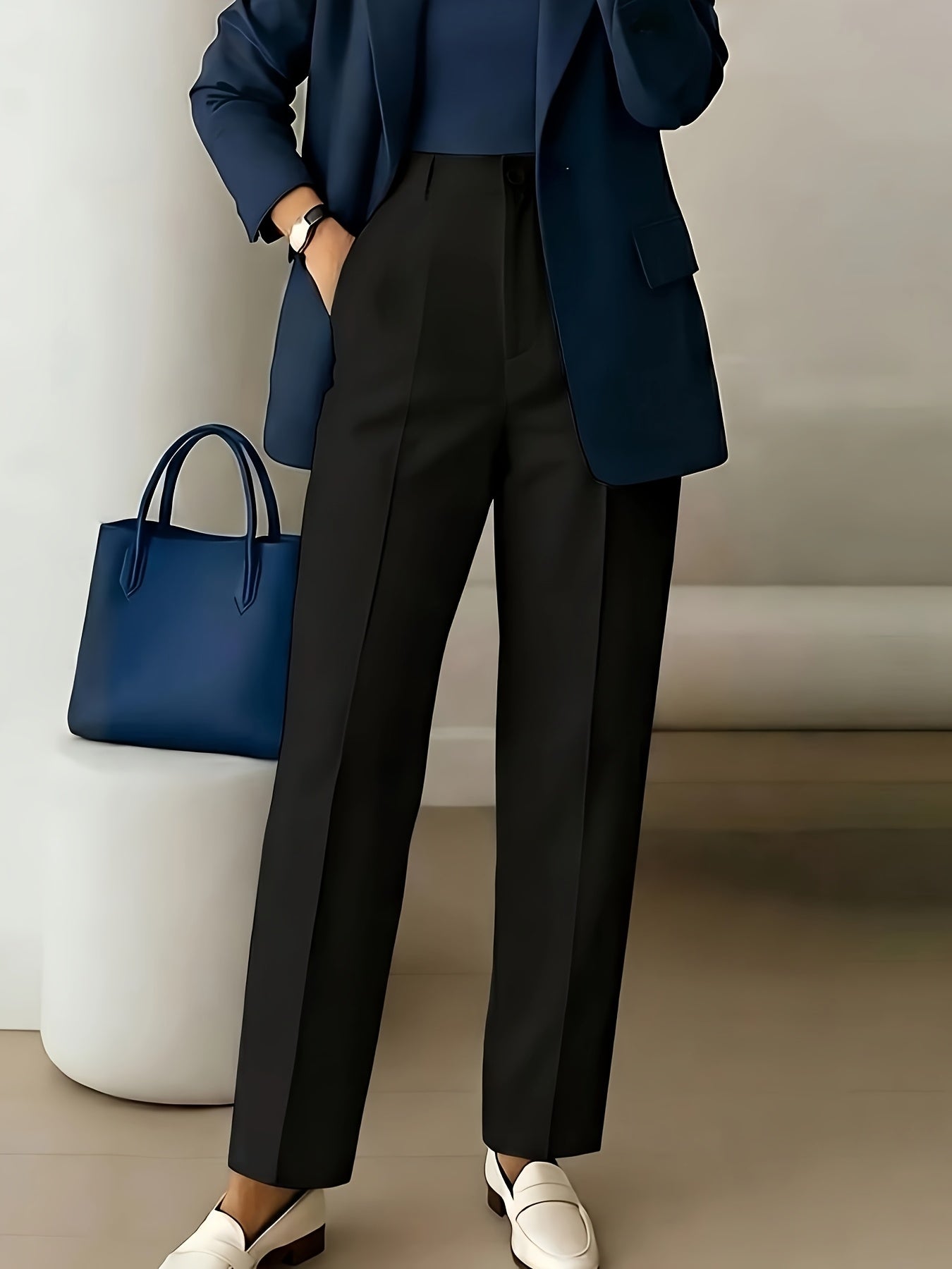 Elegant Wide Leg Pants for Women with High Waist Pleated Straight Leg Office Style