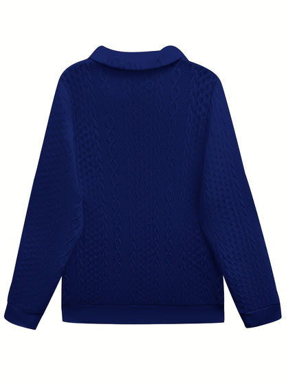 New Fashionable and Elegant Autumn and Winter Solid Color Zipper Pocket Turnover Collar Women's Long Sleeve Sweatshirt