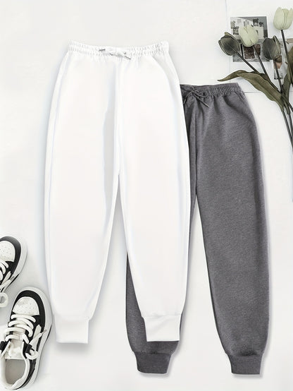 2pcs Women's Casual Jogging Pants - Soft and Comfortable Drawstring Waistband Sport Pants