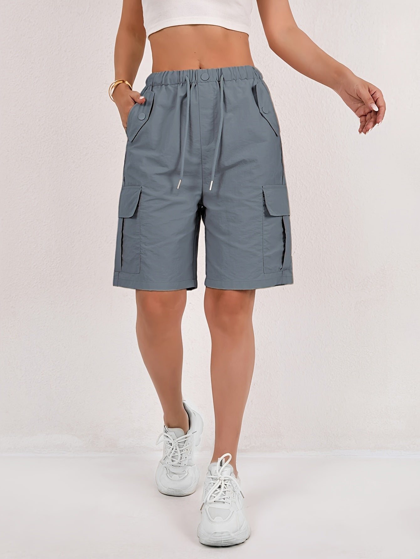 Effortless Pink Cargo Bermuda Shorts for Women with High Waist Drawstring Relaxed Casual Style
