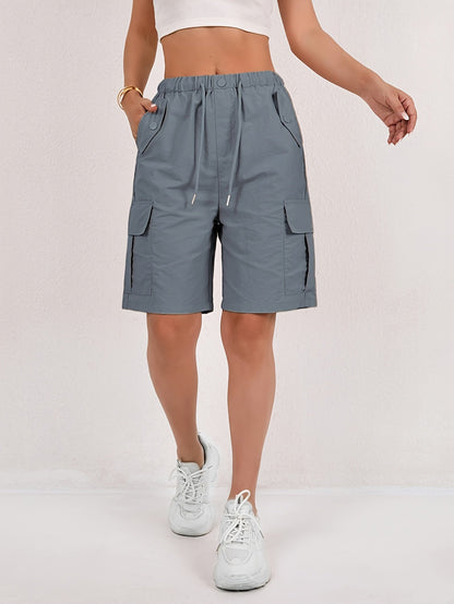Effortless Pink Cargo Bermuda Shorts for Women with High Waist Drawstring Relaxed Casual Style