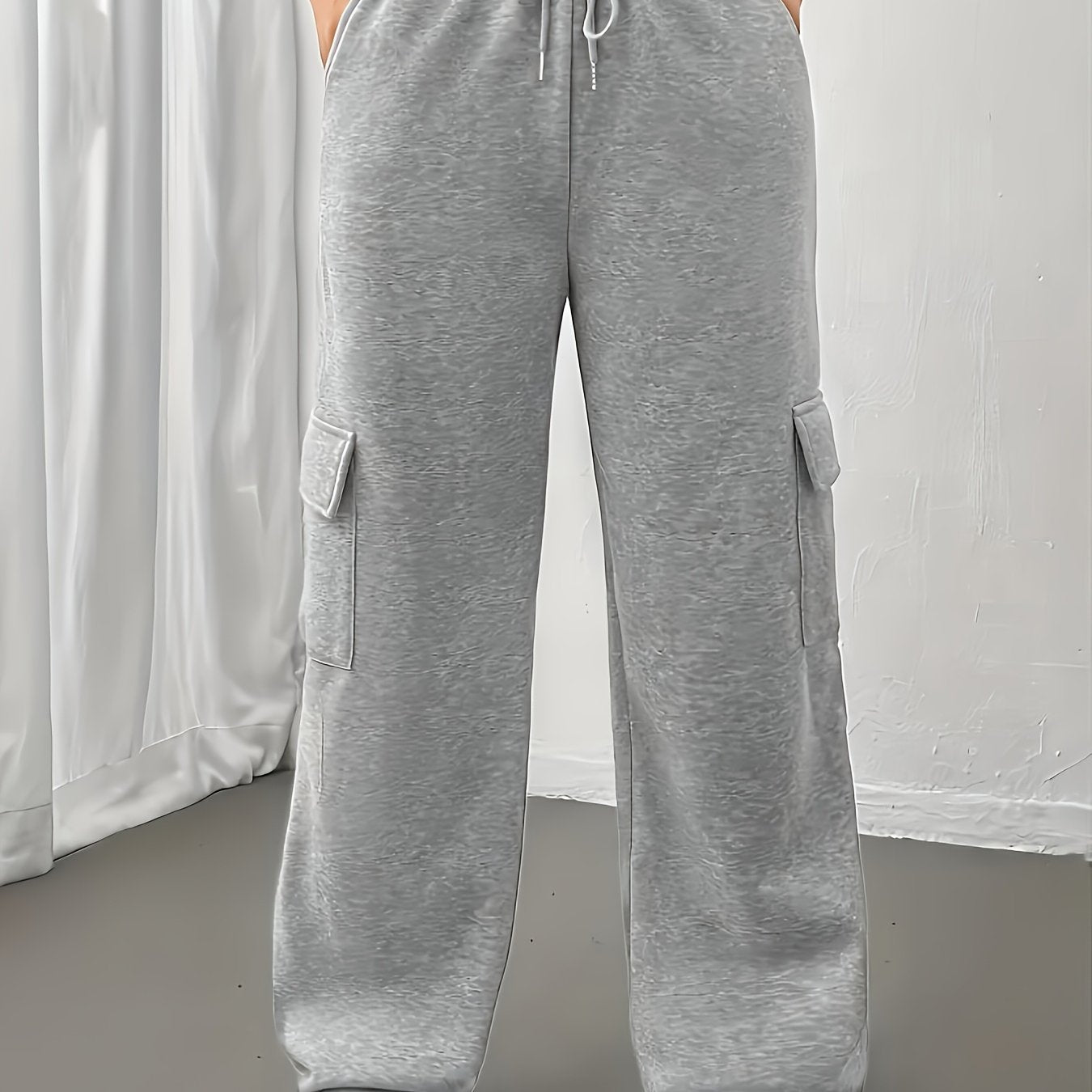 FLS3011WW0 Women's Fleece-Lined Jogger Pants - Loose Fit Cargo-Style with Multiple Pockets, Drawstring Waist, All-Season Casual Athletic Lounge Pants for Women, Jogging Pants, Everyday Comfort Wear, Soft Texture Apparel