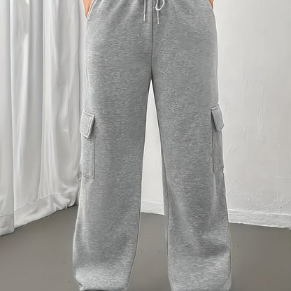 FLS3011WW0 Women's Fleece-Lined Jogger Pants - Loose Fit Cargo-Style with Multiple Pockets, Drawstring Waist, All-Season Casual Athletic Lounge Pants for Women, Jogging Pants, Everyday Comfort Wear, Soft Texture Apparel