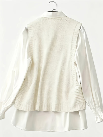 Comfortable Sweater Vest for Women with Round Neck Sleeveless Button Trim Relaxed Oversized Style