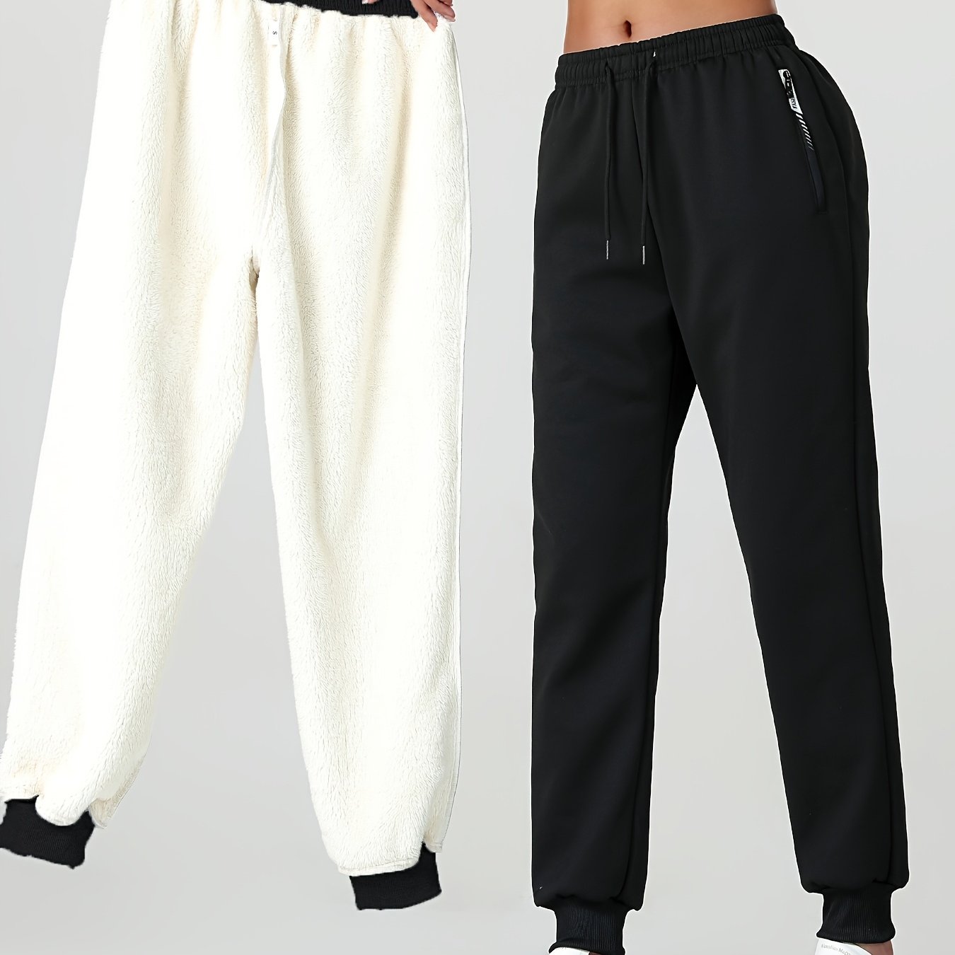 1pc of Autumn/winter Women's Long Pants, -lined Warm Casual Sweatpants for Women, Featuring an Elastic Drawstring Waist, Angled High Quality Zippered Pockets, and Windproof Thermal Cuffed Pants, Suitable for Daily Winter Wear at Home
