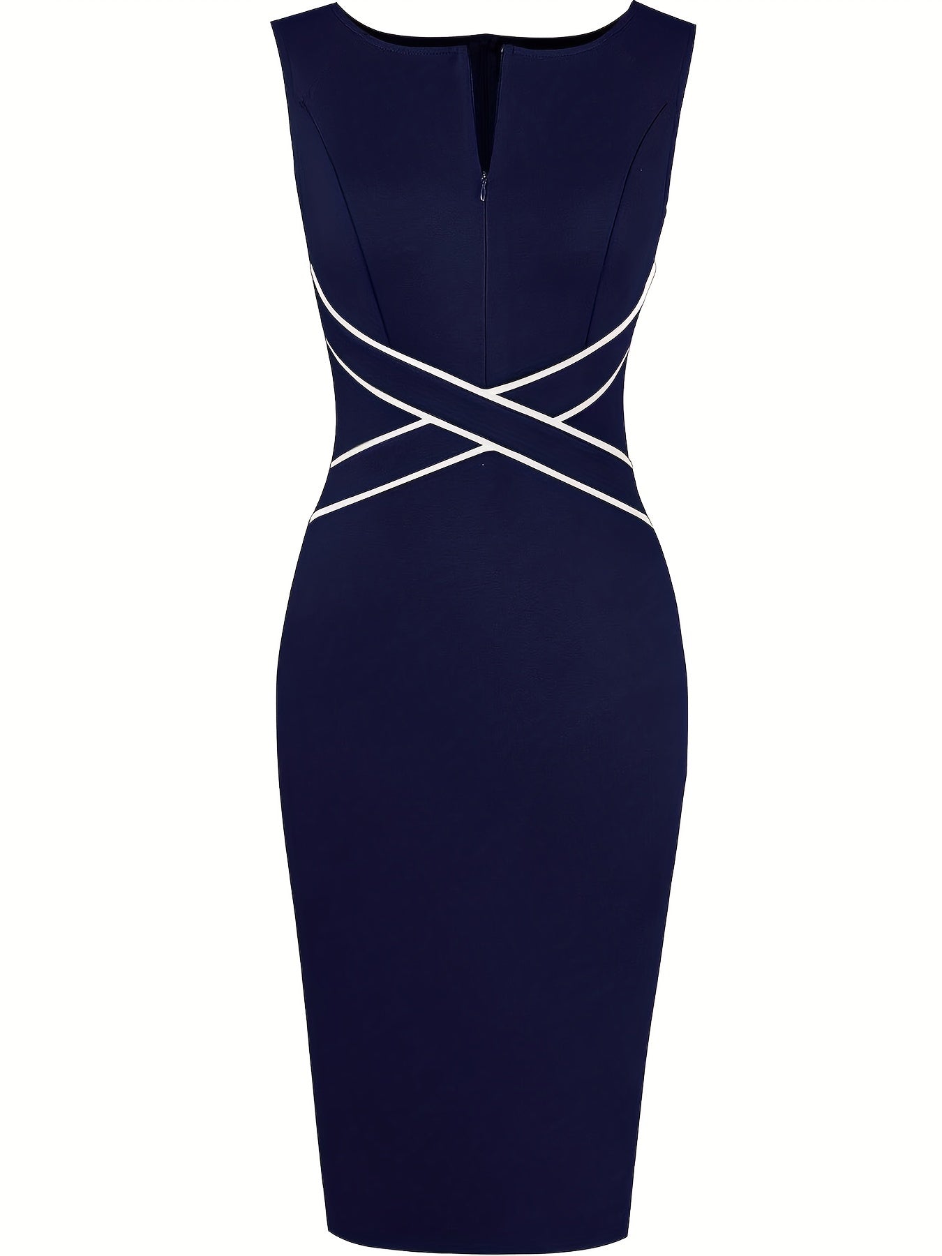 Elegant Sheath Midi Dress for Women with Split Neck Sleeveless Crossover Waist Bodycon Cocktail Style