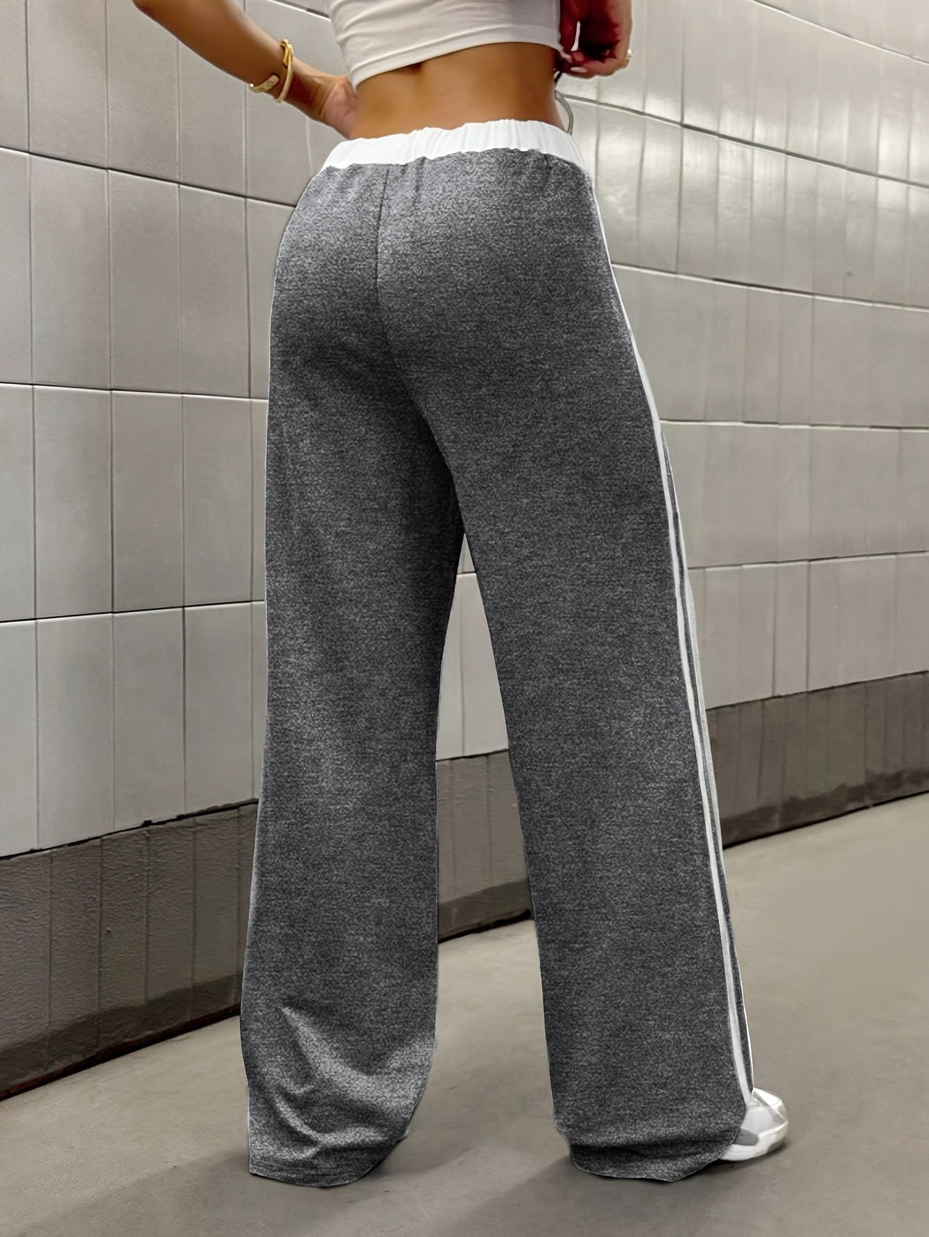 Effortless Wide Leg Track Pants for Women with Drawstring Waist Side Stripe Relaxed Sporty Style