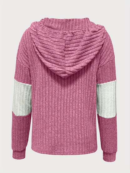 Solid Color Contrasting Hooded Pullover