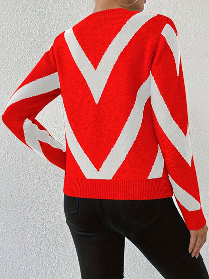 Ladies' Fashion Sweater, Autumn and Winter Style, Striped Pattern, Unisex Elasticity, Suitable for Casual Ladies' Versatile Pullover Shirt Top
