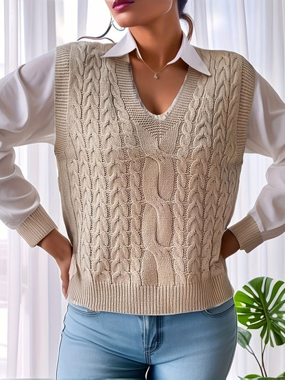 Comfortable Cable Knit Sweater Vest for Women with V Neck Sleeveless Relaxed Oversized Knit Style