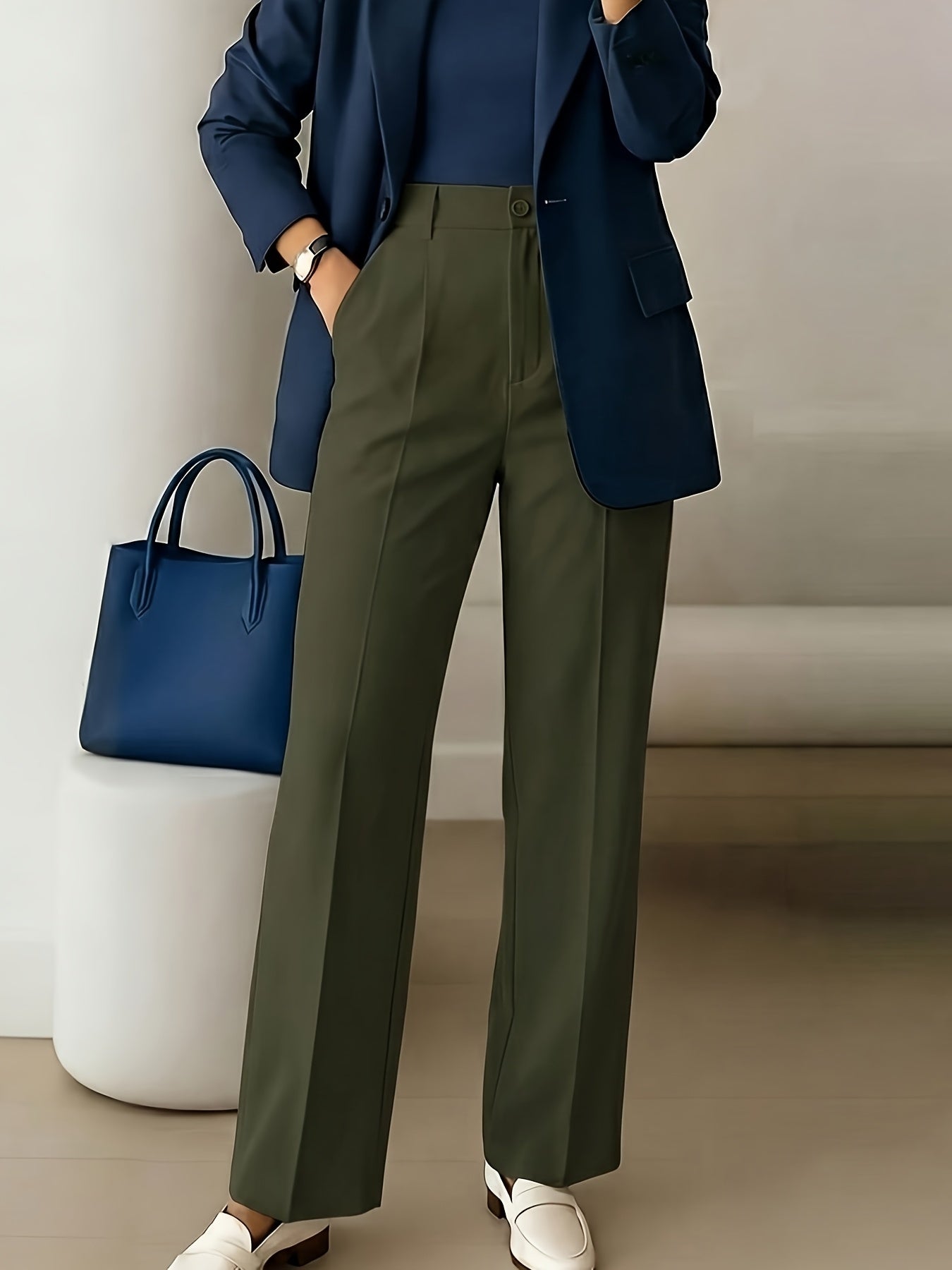 Elegant Wide Leg Pants for Women with High Waist Pleated Straight Leg Office Style