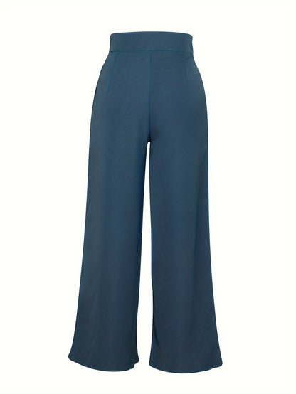 Elegant Khaki Wide Leg Pants for Women with High Waist Pleated Button Front Tailored Style