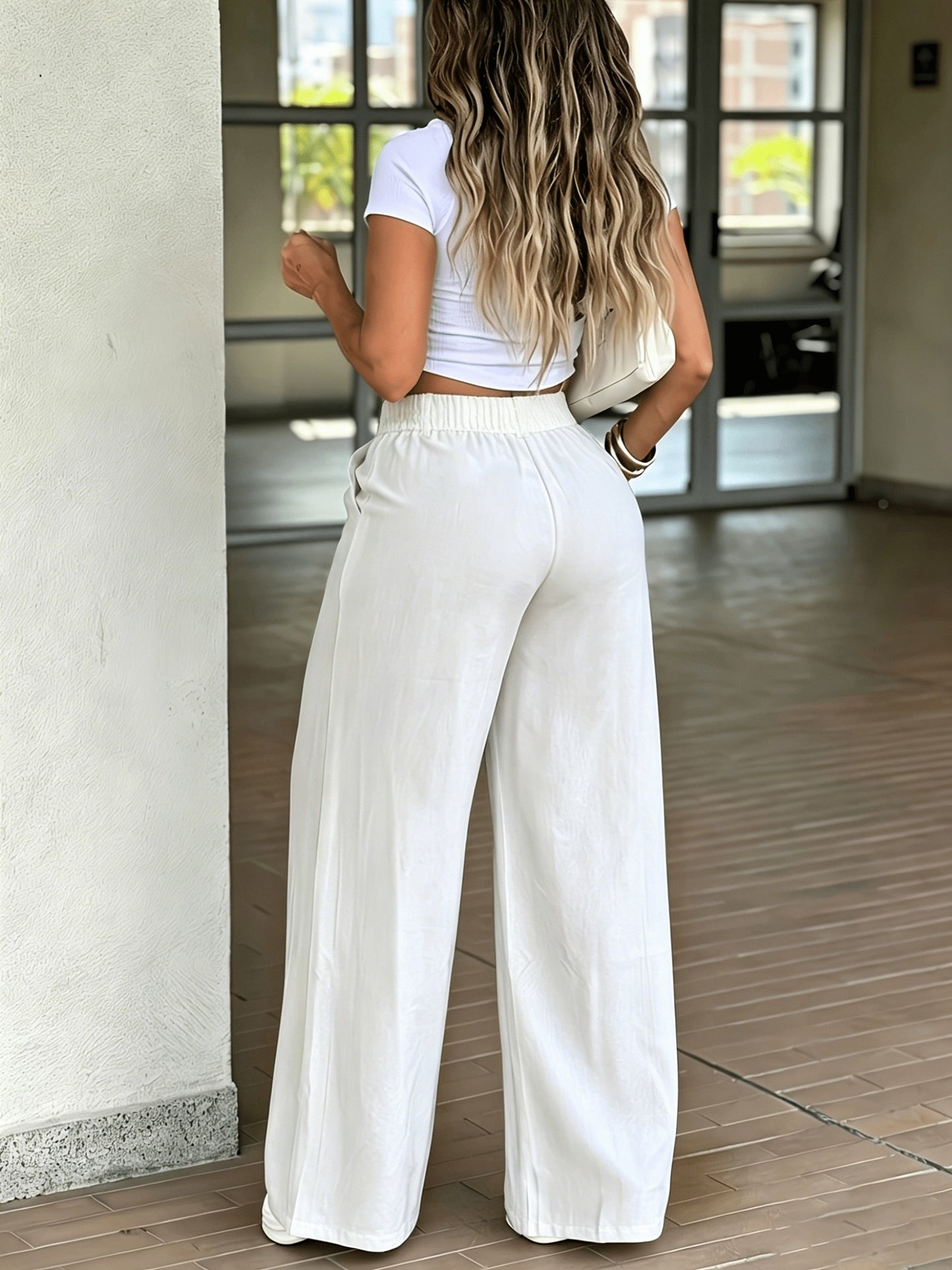 Effortless Wide Leg Pants for Women with High Waist Pleated Button Tab Relaxed Casual Style