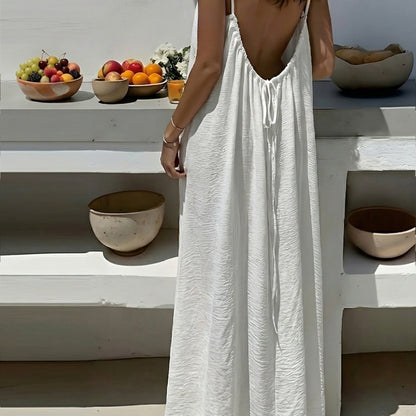 Effortless Textured Maxi Dress for Women with Backless Spaghetti Strap Drawstring Flowing Bohemian Style